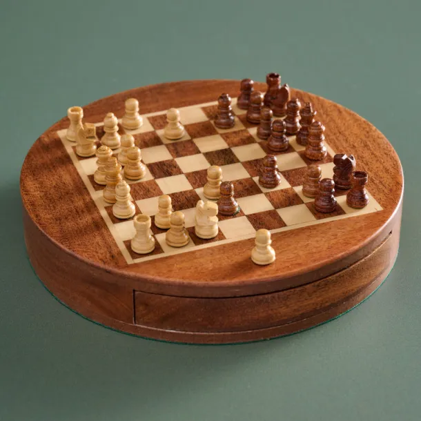 Acacia Wood Round Magnetic Chess Set