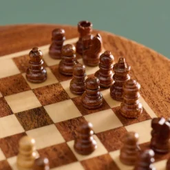 Acacia Wood Round Magnetic Chess Set