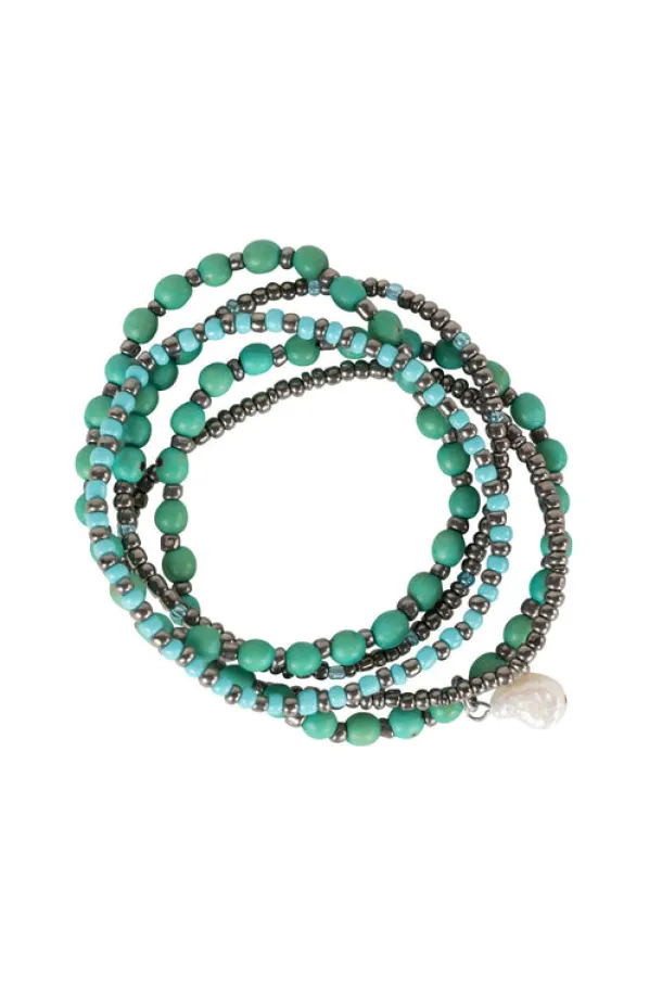 Aqua Pearl Seeds Bracelet - Set of 5