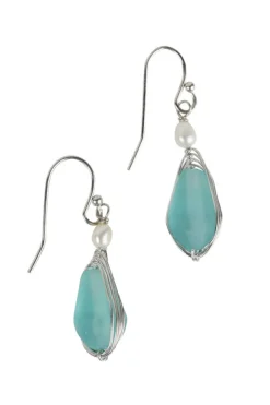 Aqua Pearl Silver Drop Earrings