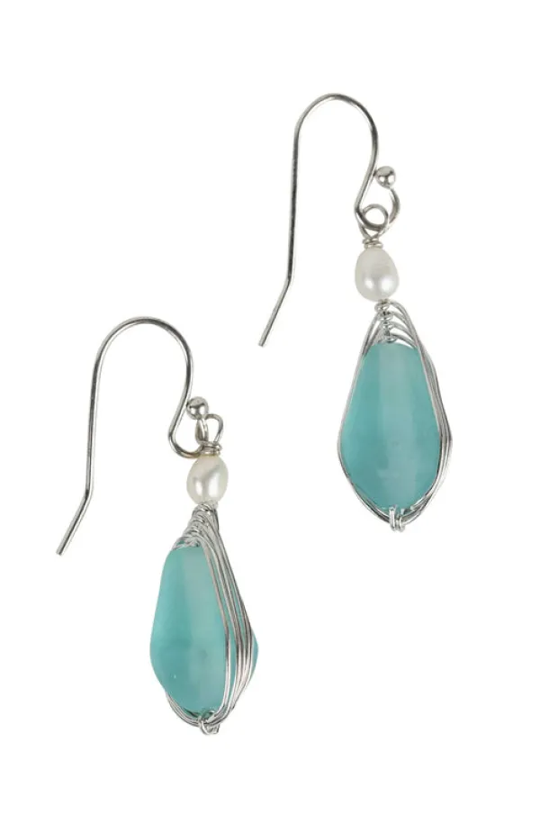 Aqua Pearl Silver Drop Earrings