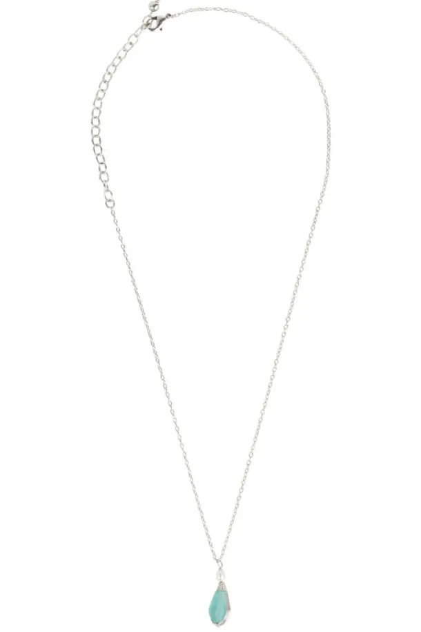 Aqua Pearl Silver Pendant Necklace