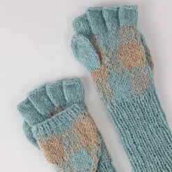 Aqua Tan Convertible Mittens - Fingerless Gloves