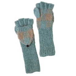 Aqua Tan Convertible Mittens - Fingerless Gloves