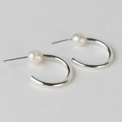 Ati Pearl Silver Hoop Earrings