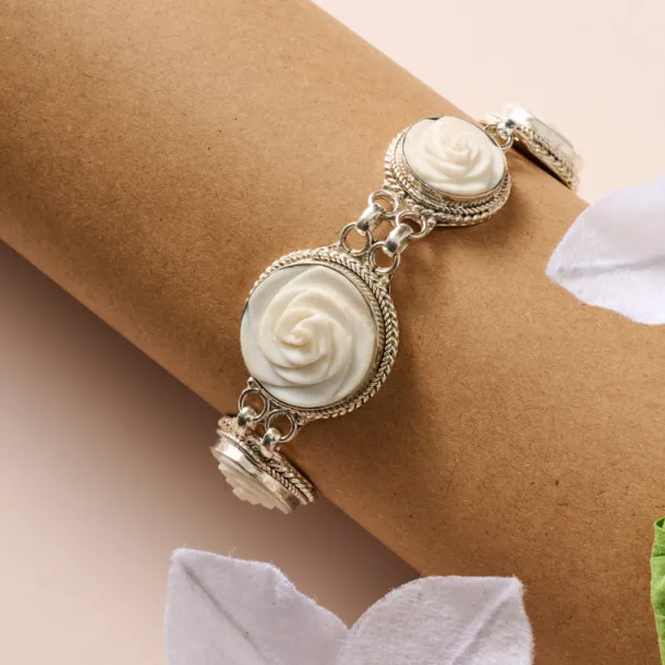 Bagaica Rose Carved Bone Bracelet