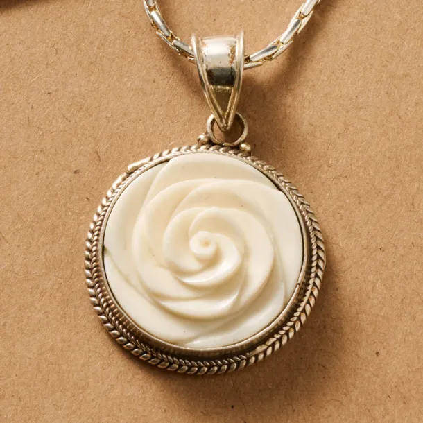 Bagaica Rose Carved Bone Necklace