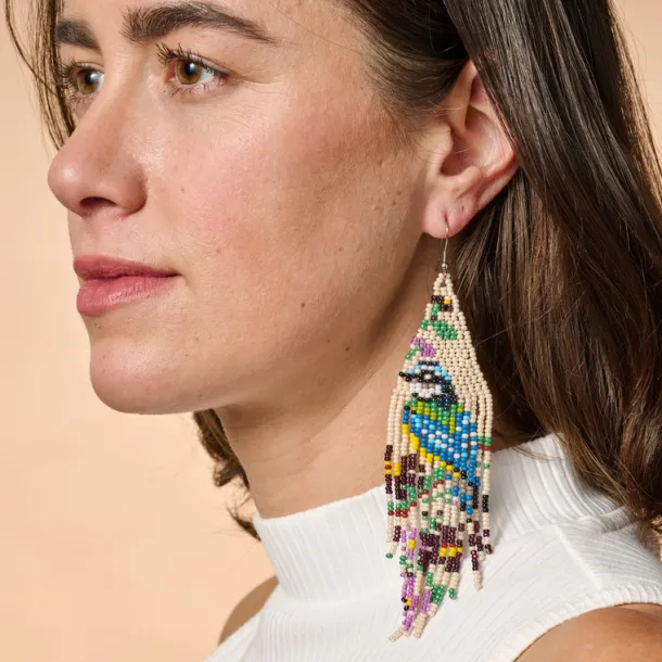 Beaded Bird Fringe Earrings
