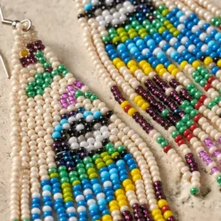 Beaded Bird Fringe Earrings