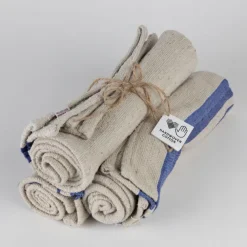 Blue Tan Wide Stripe Tea Towel Set - Set of Three