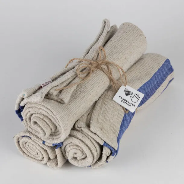 Blue Tan Wide Stripe Tea Towel Set - Set of Three