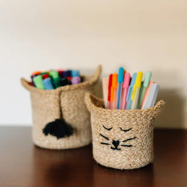 Cat Face Jute Basket