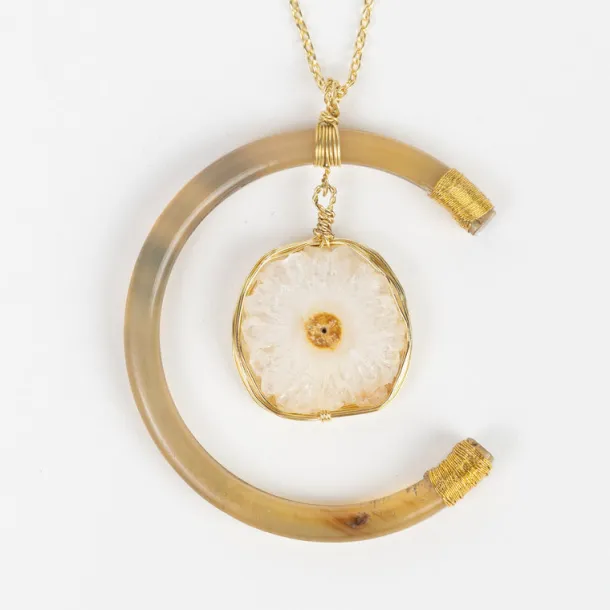 Celestial Reclaimed Horn & Geode Pendant Necklace