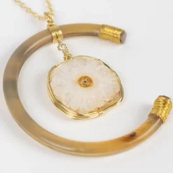 Celestial Reclaimed Horn & Geode Pendant Necklace