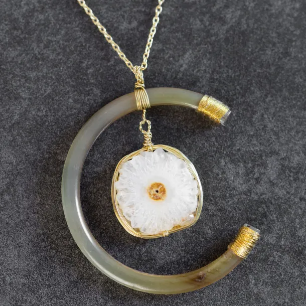 Celestial Reclaimed Horn & Geode Pendant Necklace