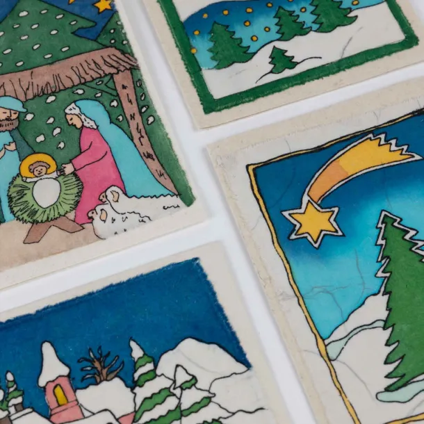 Christmas Cards - Nativity & Trees - Set of 4