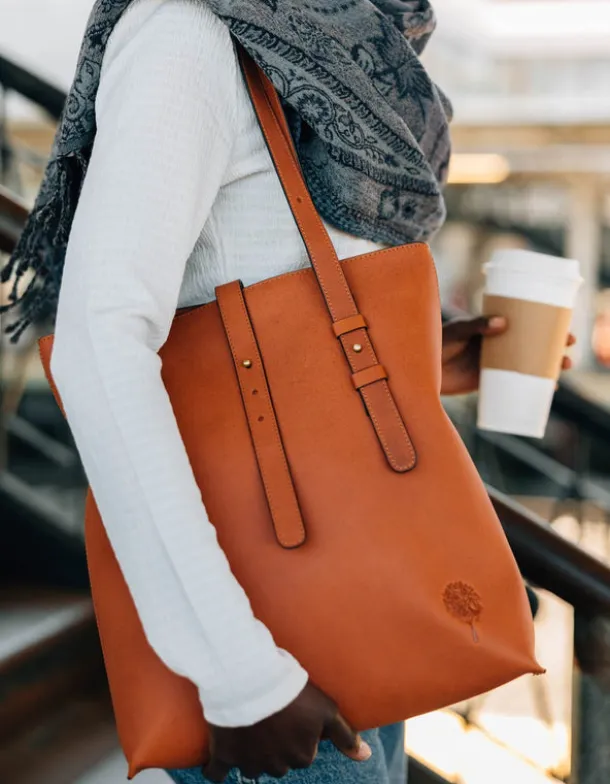 Cognac Eco-Leather Shoulder Bag