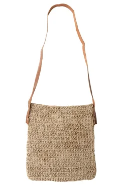 Crochet Jute Shoulder Bag - Leather Strap