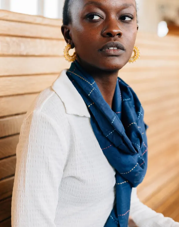Deep Blue Kantha Stitch Scarf