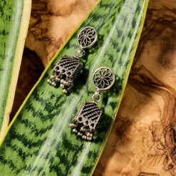 Dohara Silvertone Jhumka Drop Earrings