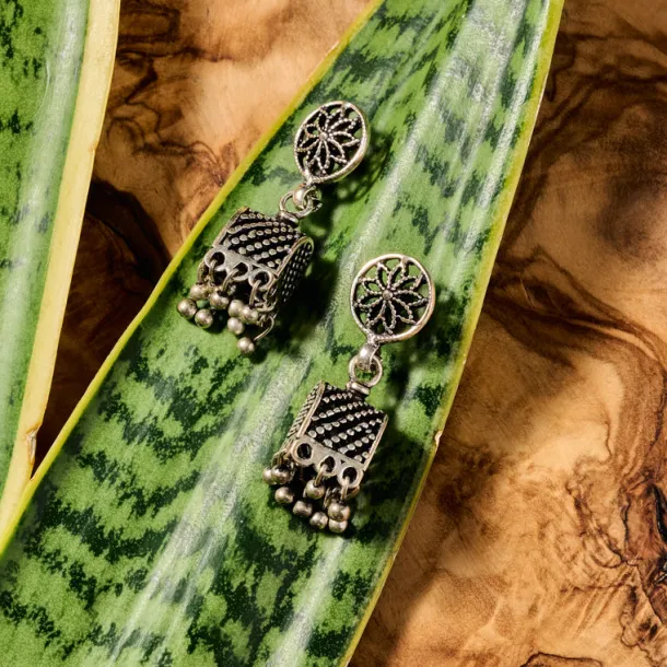 Dohara Silvertone Jhumka Drop Earrings