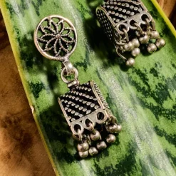 Dohara Silvertone Jhumka Drop Earrings