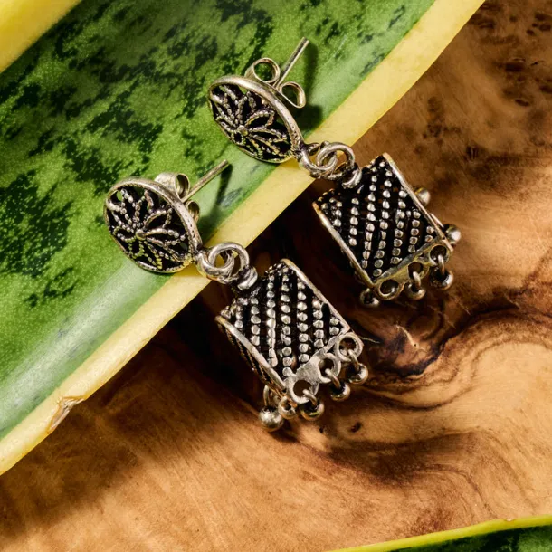 Dohara Silvertone Jhumka Drop Earrings