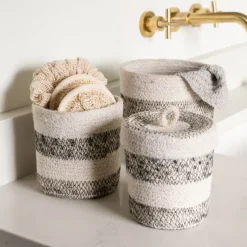 Dorakata Stitched Jute Basket with Lid