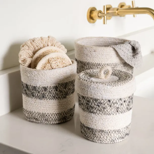 Dorakata Stitched Jute Basket with Lid
