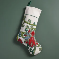 Embroidered Floral Christmas Stocking