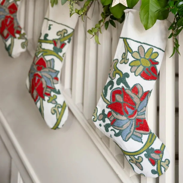 Embroidered Floral Christmas Stocking