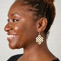 Endless Knot Hammered Brass Drop Earrings