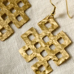 Endless Knot Hammered Brass Drop Earrings