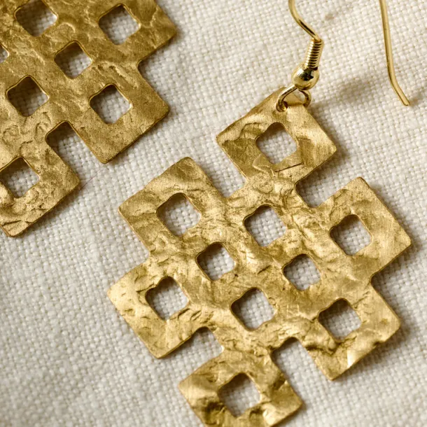 Endless Knot Hammered Brass Drop Earrings