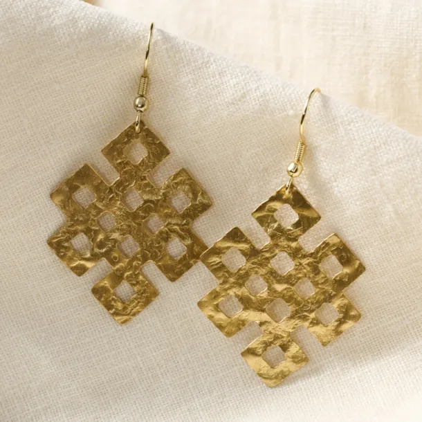 Endless Knot Hammered Brass Drop Earrings