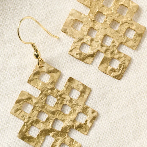 Endless Knot Hammered Brass Drop Earrings