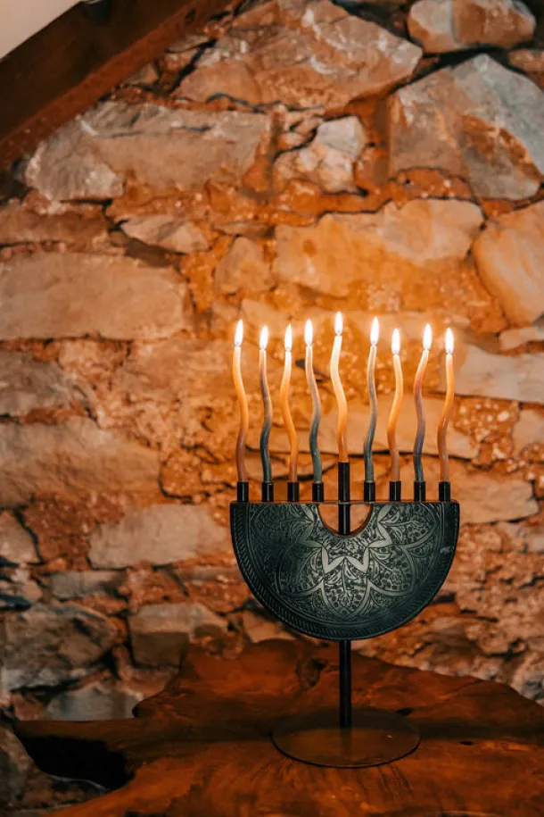 Engraved Iron Menorah