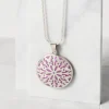 Etched Silver & Purple Medallion Pendant Necklace