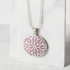 Etched Silver & Purple Medallion Pendant Necklace