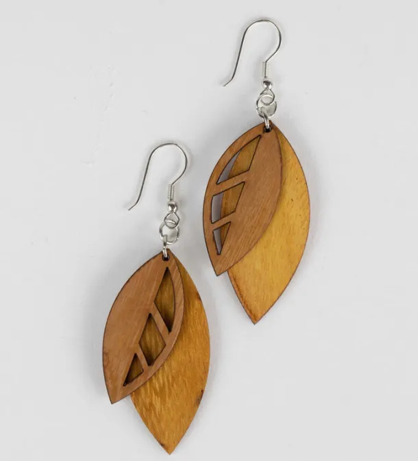 Falling Leaves Wood Earrings