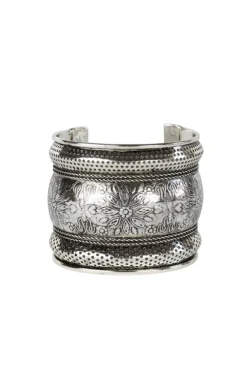 Floral Cuff Bracelet - Silver