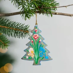 Floral Painted Willow Wood Tree Ornament