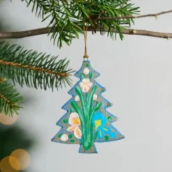 Floral Painted Willow Wood Tree Ornament