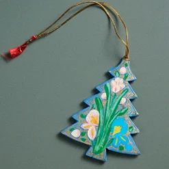 Floral Painted Willow Wood Tree Ornament