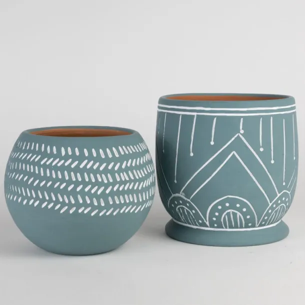 Geo Teal Terracotta Planter