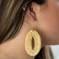 Ghamsa Natural Woven Grass Hoop Earrings