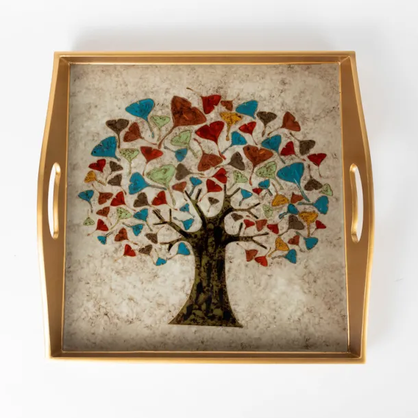 Ginkgo Tree Reverse Painted Tray