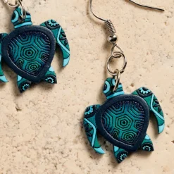 Hand Painted Gourd Turtle Dangle Earrings