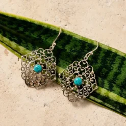 Hava Silvertone Dangle Earrings w/Turquoise