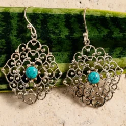 Hava Silvertone Dangle Earrings w/Turquoise